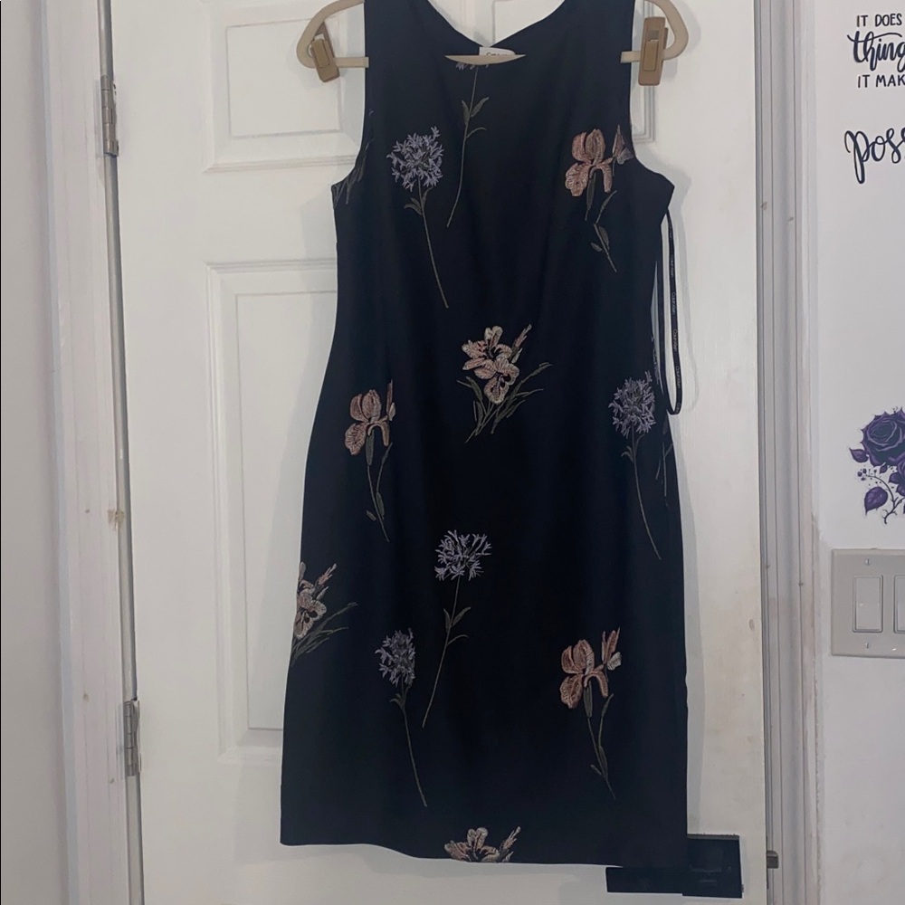 Calvin Klein embroidered satin sheath dress